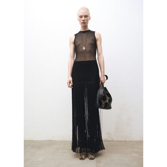 Mango Openwork Knit Dress With Fringes - 8 - Black - Picture 2 of 5